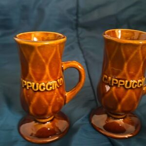 Brown Glazed Porcelain Cappuccino 5" Mugs Set of 4